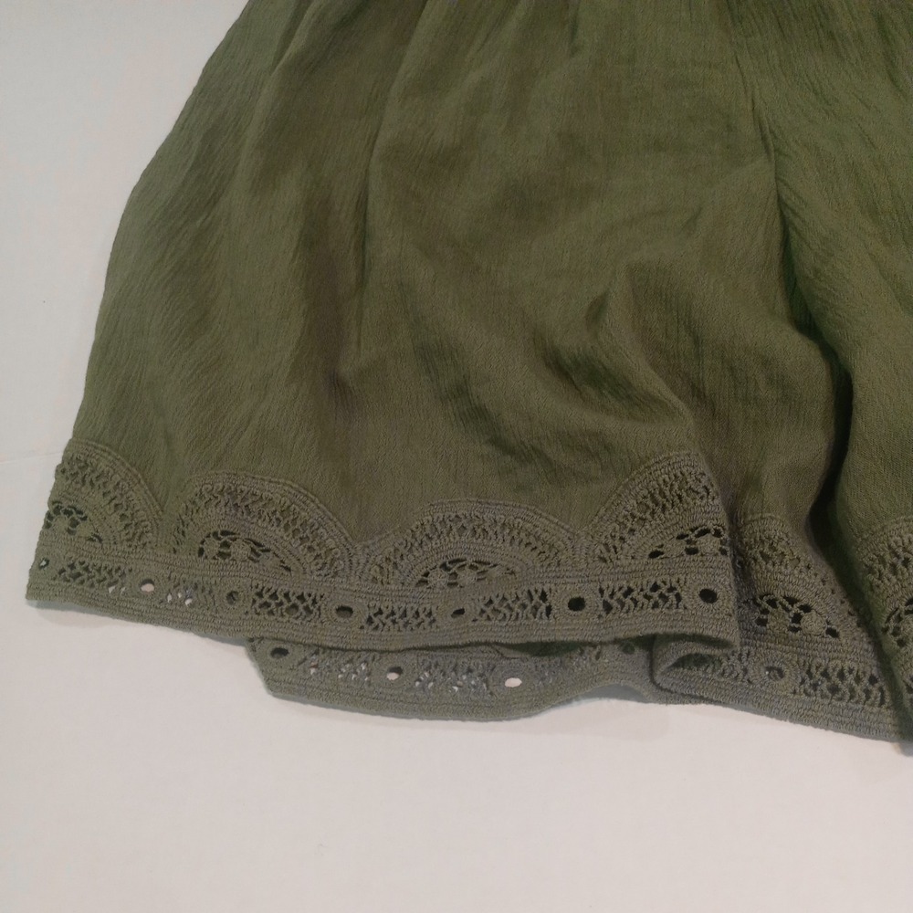 Women's Olive Green Lace Hem Shorts Size Small Elastic Waist Drawstring - Picture 9 of 9